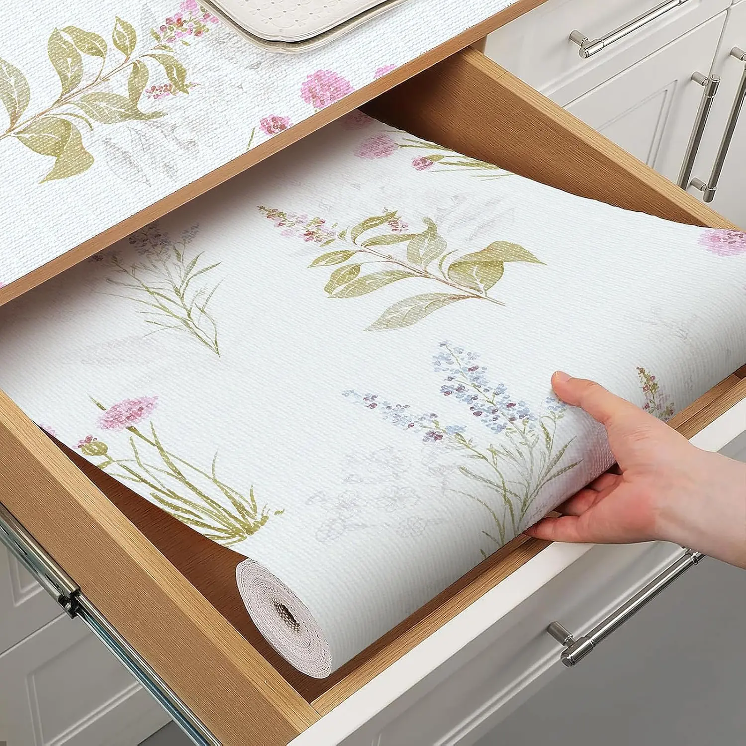Floral Shelf Liner for Kitchen Cabinets Non-Adhesive Drawer Liners Non Slip Cupboard Liner Flower Cabinet Liners  Grip Kitchen Shelves Dresser  Easy to Clean 12IN x 10FT