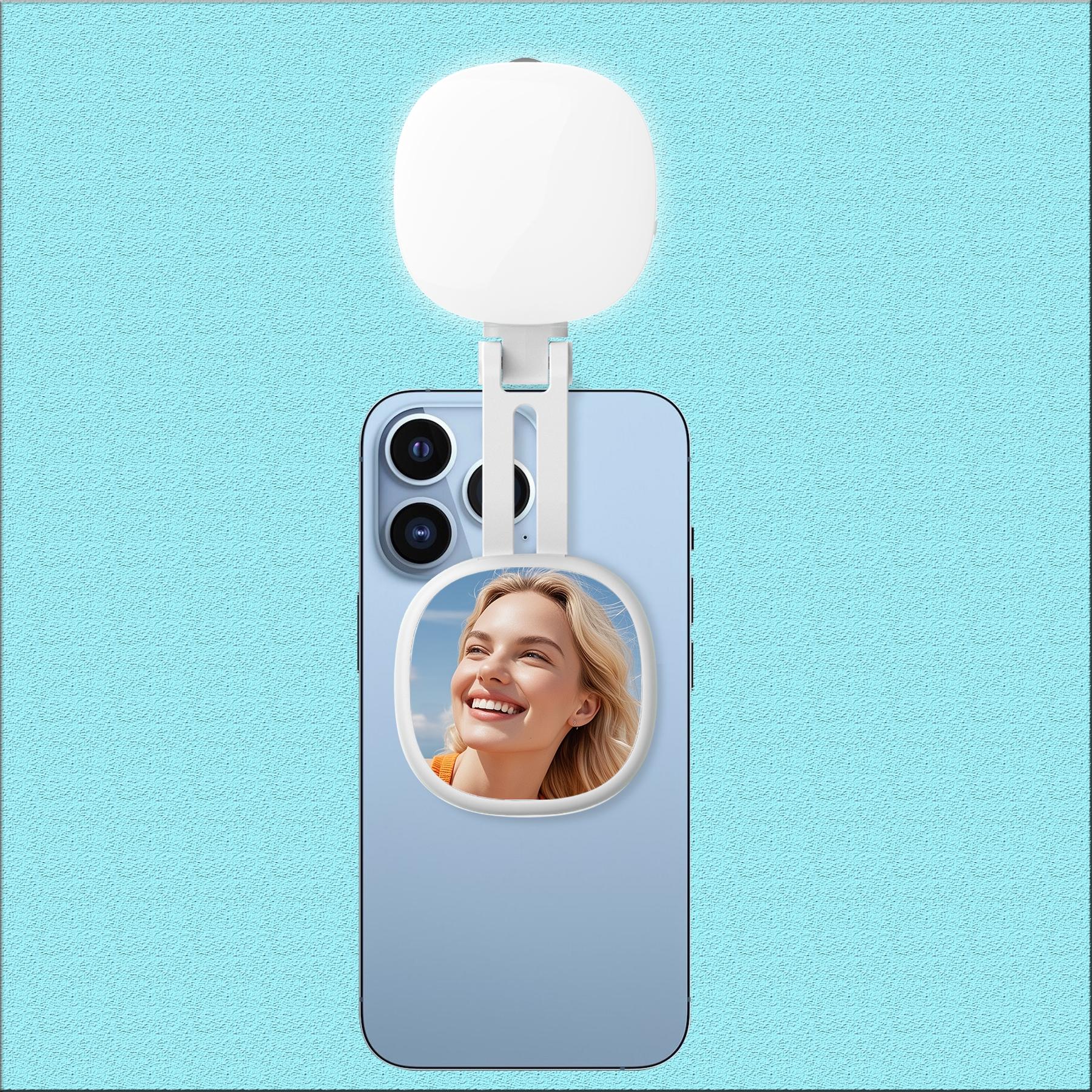 Magnetic Selfie Light for Phone with Mirror, Retractable Foldable Pocket Size Portable Mini Ring Light for Phone, Dimmable Fill LED Phone Light, Selfie Led Lights for Video Recording/Live Streaming/Makeup/Vlog