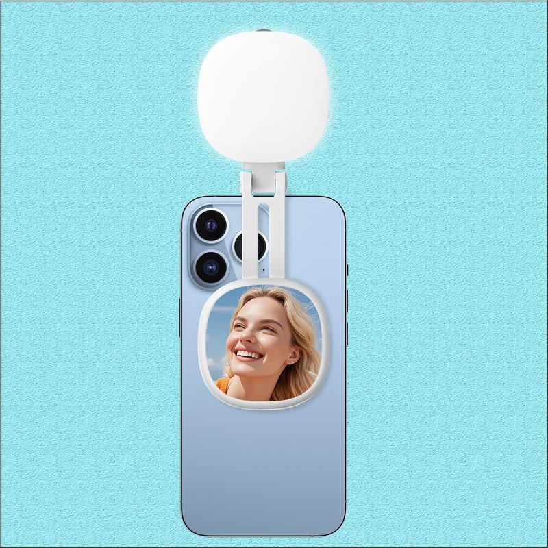 Magnetic Selfie Light for Phone with Mirror, Retractable Foldable Pocket Size Portable Mini Ring Light for Phone, Dimmable Fill LED Phone Light, Selfie Led Lights for Video Recording/Live Streaming/Makeup/Vlog