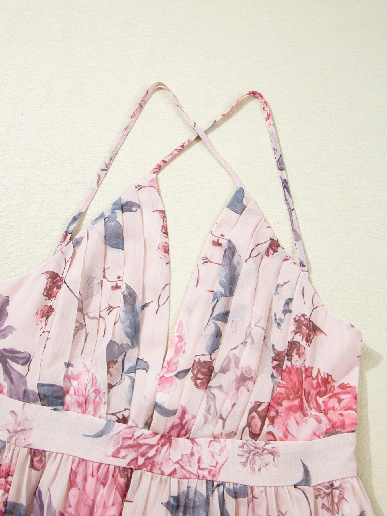 Elegant Feminine Floral Formal Ruched Backless Dress, Summer Women's Sleeveless High Waist Long Gown, Wedding Party Bridesmaid Dress