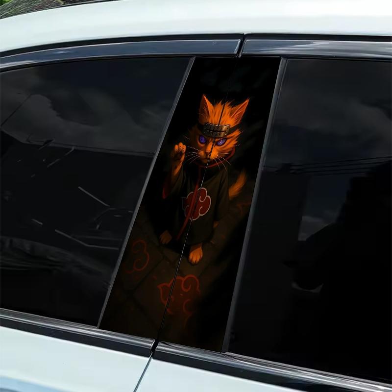2Pcs Naruto Theme Car Sticker, Sticker For Cars, Durable Vinyl Sticker, Suitable for B-pillar, Semi-matte Surface, Self-Adhesive, Compatible Metal Surface, Rectangle Shape, Car Decor