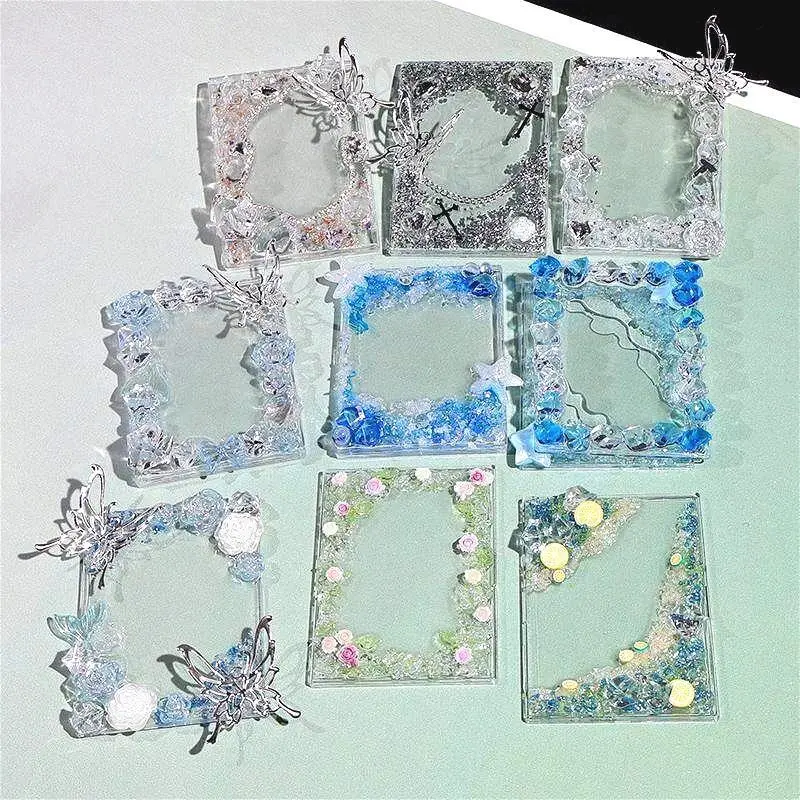 3Inch Kpop Acrylic Photocard Frame , UV Resin Handmade Card Sleeve, Ice Clear Shell Design Card Brick Protector Case Decoration