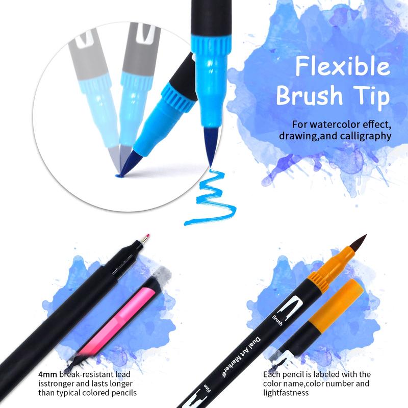 12-120 Color Markers Set, Fine Tip & Brush Head, Professional Art Supplies for Adult Coloring Books, Journals, Note Taking, Drawing, Marker Pen Set