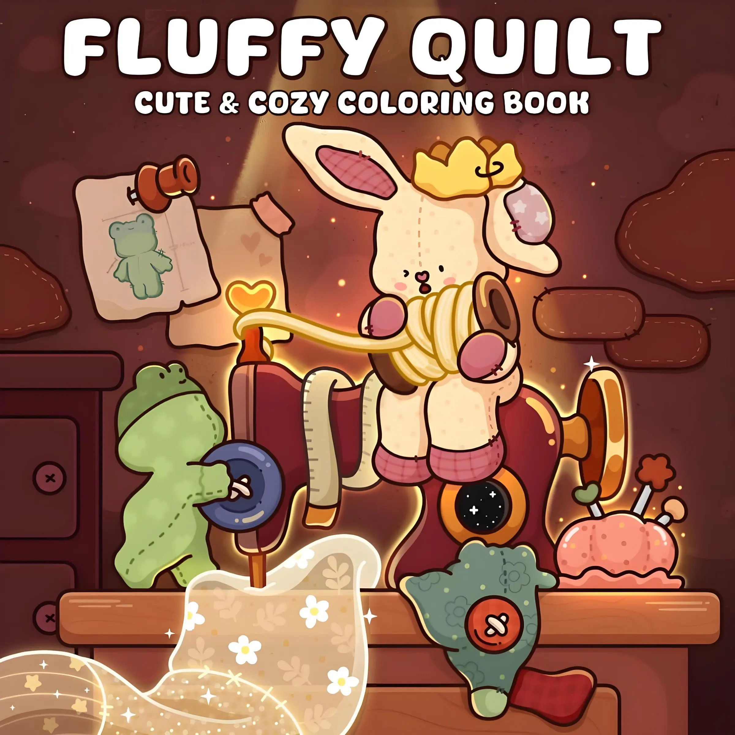 Fluffy Quilt Cozy Coloring Book, Kawaii Stitched Sewing Craft Animals Cozy Wholesome Scenes, Bold Easy Dopamine Stress‑Relief, Mindful Relaxation Coloring Therapy for Adults Teens Kids, Hobby Activity Book, Gift for Craft Lovers