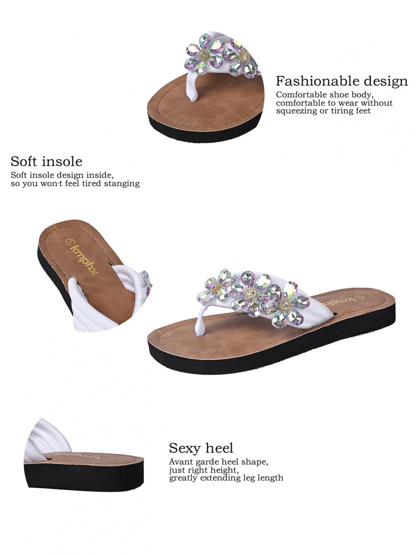 Women's Rhinestone Flower Flip Flops Summer Non-slip Thong Sandals Beach Shoes for Vacation