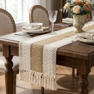 Macrame Table Runner Boho Table Runners with Tassels Hand Woven Cotton Table Runner Rustic Farmhouse Table Runners for Bohemian Kitchen Dining Table(30x183cm/12x72in)