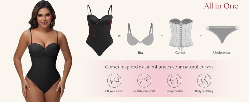 SHAPESHE One Piece Seamless Shapewear Bodysuits for Women Low Back Lace-up Thong Tops