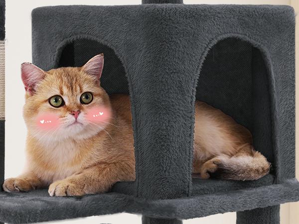 DWVO 75in Cat Tree Tower for Indoor Cats, Multi-Level Cat Furniture with Scratching Posts, Cat Caves, Padded Perch, Cozy Hammock, Ladder, and Plush Balls for Kittens, Pet Play House