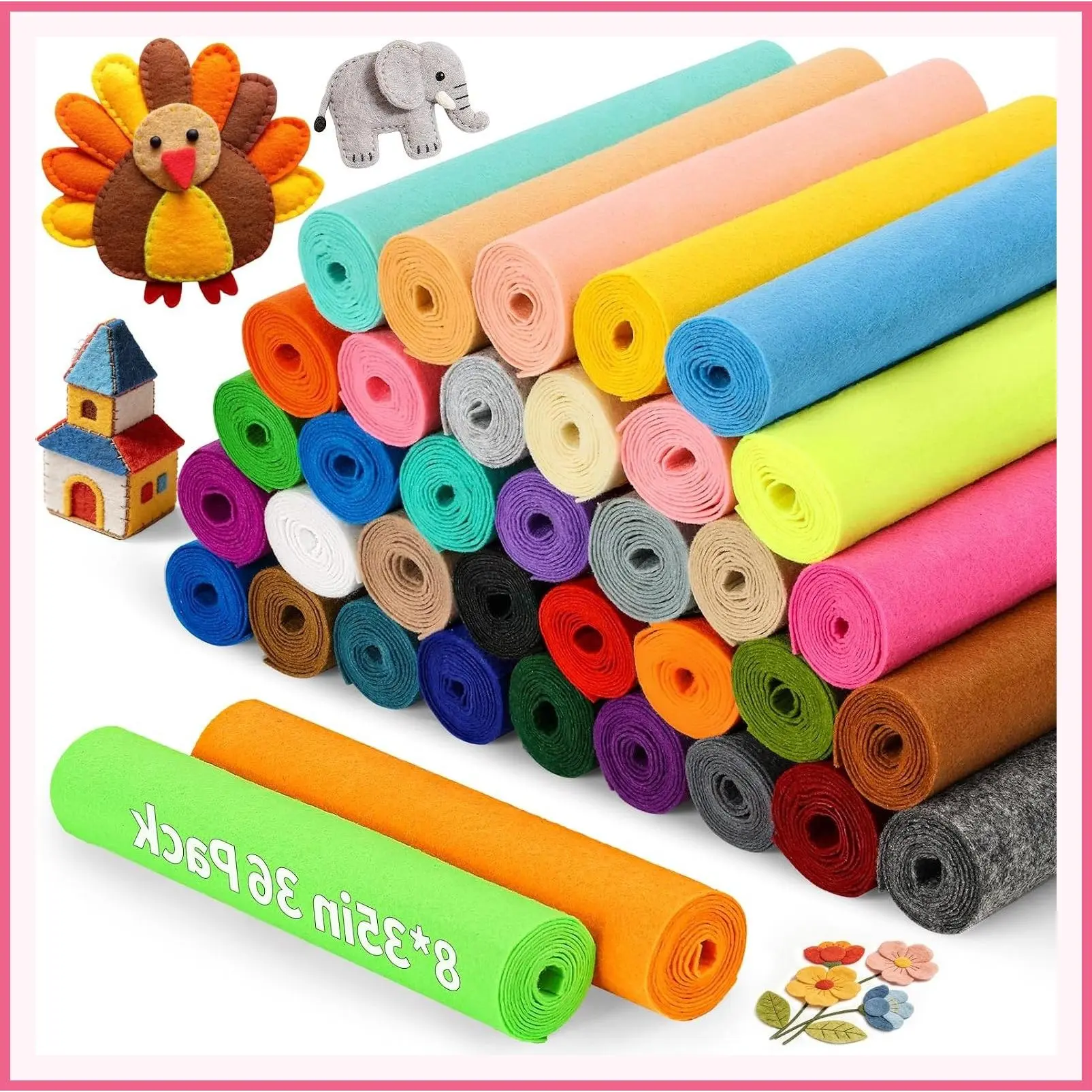 36 Rolls Craft Felt Fabric Sheets 8 x 35 Inch 1mmGift
