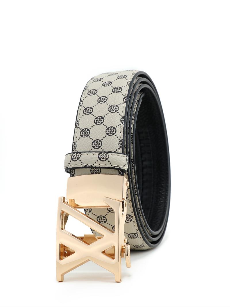 Men's Alloy Automatic Buckle Belt, Casual Fashion Print Waistband, High-End Lightweight Design, Versatile Pants Strap, All Seasons, Stylish Belts