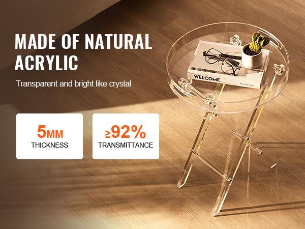 VEVOR Acrylic Folding Tray Table, Acrylic End Table with Folding X Leg, Clear Acrylic Side Table for Coffee, Drink, Food, Snack used in Living Room, Bedroom, and Study