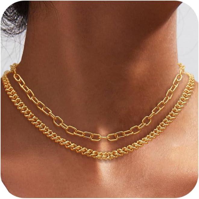 Dainty Chunky Chain Necklace Cuban Link Paperclip Chain Choker Toggle Clasp Layered Pendent Necklace For Women Trendy Fashion Jewelry For dealsforyoudays