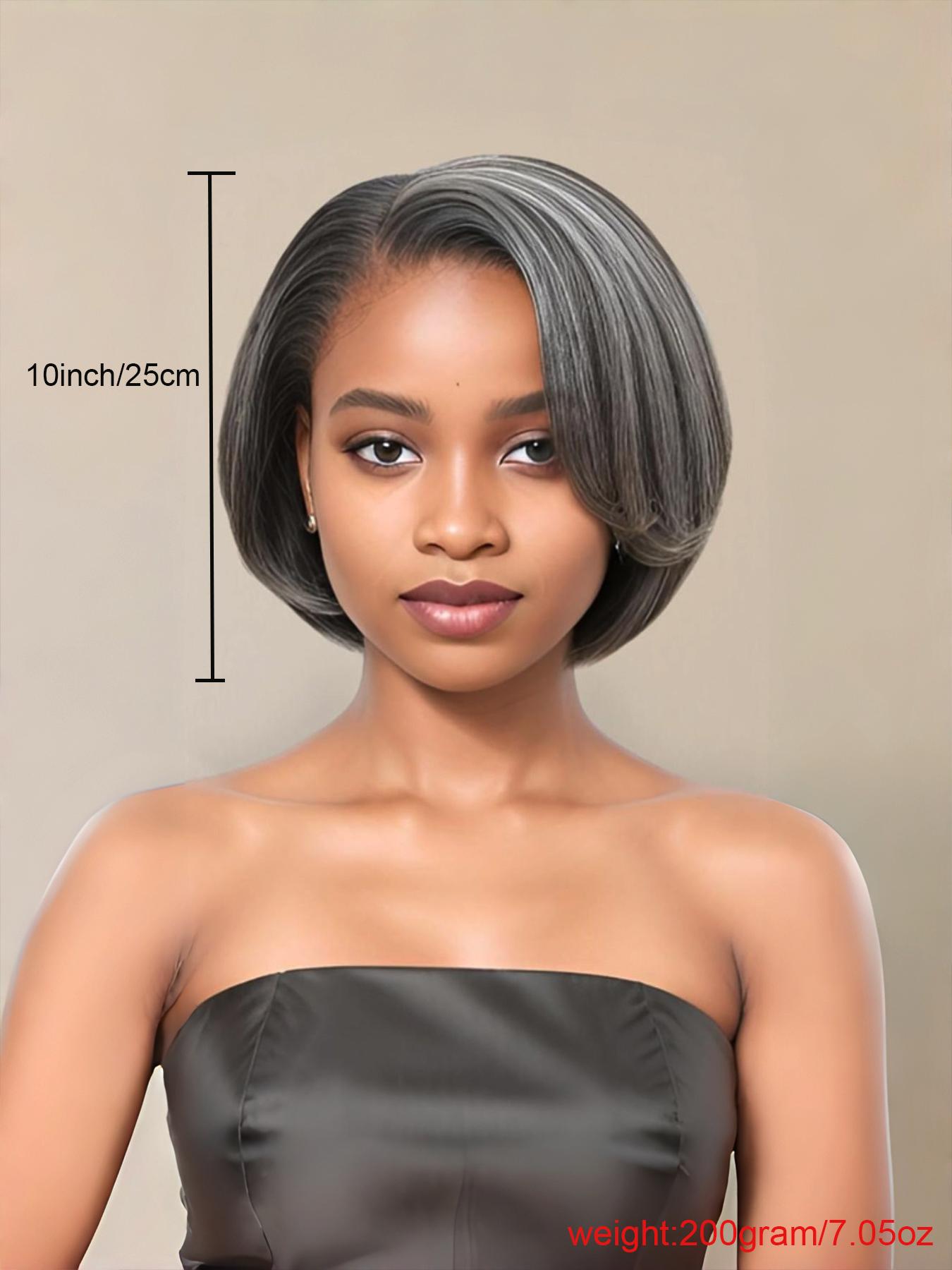Silvery Wavy Bob Wig, Layered Synthetic Ombre Short Straight Hair, High Temperature Fiber, Rose Net Cap for Daily & Party Use, Straight Bob Wigs, Layered Cut Wig, Layered Haircut Wig, Daily Wear Wig
