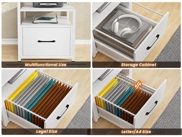 Sikaic 66 Inches LED Gaming Desk With File Drawer Power Outlet Printer Cabinet And Monitor Shelf Furniture Table Storage Office FathersDayGift Adjustable Ergonomic Chair