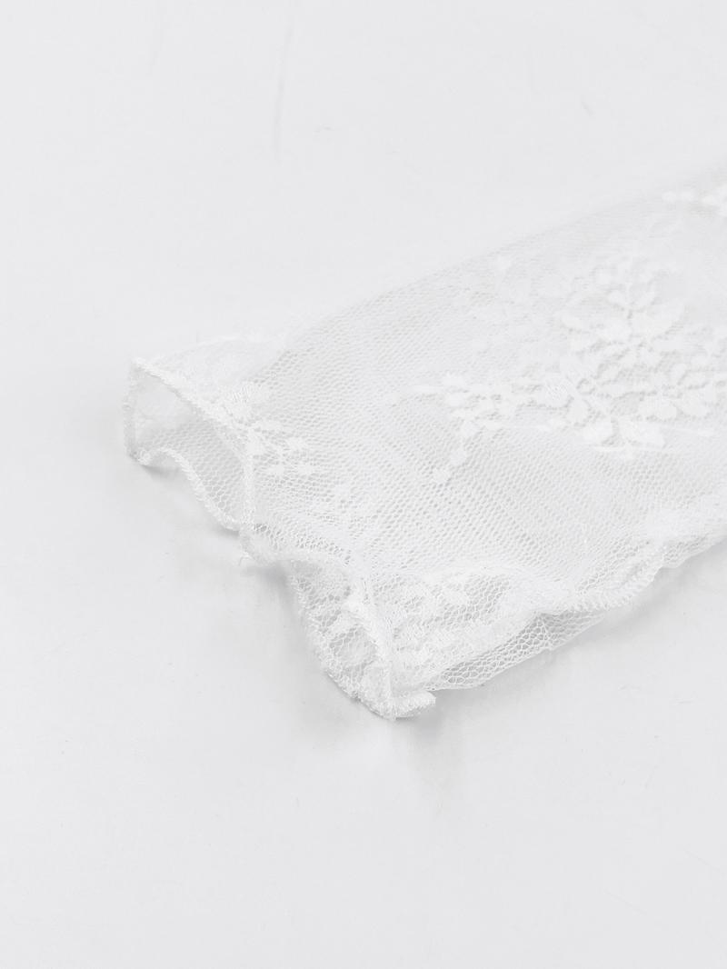 Women's Plus Size Sheer Lace Overlay Long Sleeve Top, Sexy Slim-Fit Summer Fashion Tee, Trendy Plain Color Underlayer Shirt