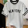 Men's Summer Striped Baseball T-Shirt, Athletic Fit Shirts, Athletic Tops, Athletic Streetwear, American Vintage Street Style Round Neck Short Sleeve, Casual Daily Wear Sportswear, Athletic Tee, Athletic Fitted Tee, Short Sleeved