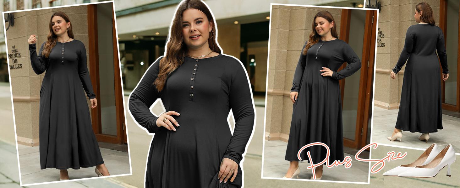 ANRABESS Women's Long Sleeve Maxi Dress 2025 Fall Casual Button Fit & Flare A-Line Swing Flowy Long Dresses Trendy Outfits