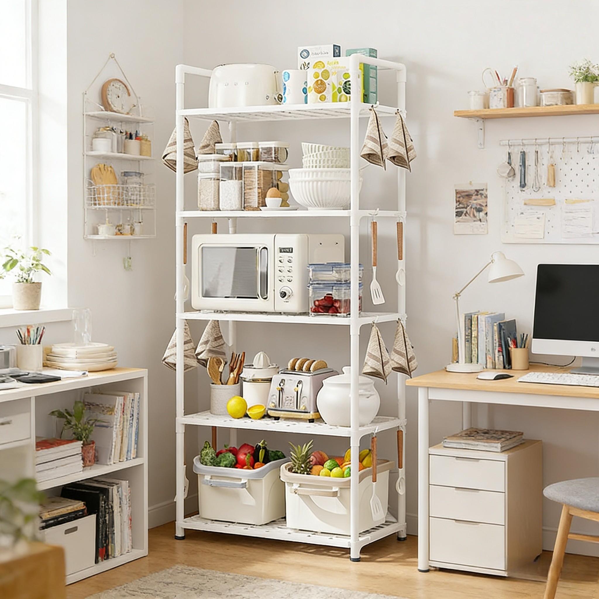 Kitchen Floor Storage Rack, 4/5 Layers Optional, Multi-Functional Home Organizer, Microwave Rice Cooker Small Appliances Shelf, Dorm Room Office Storage
