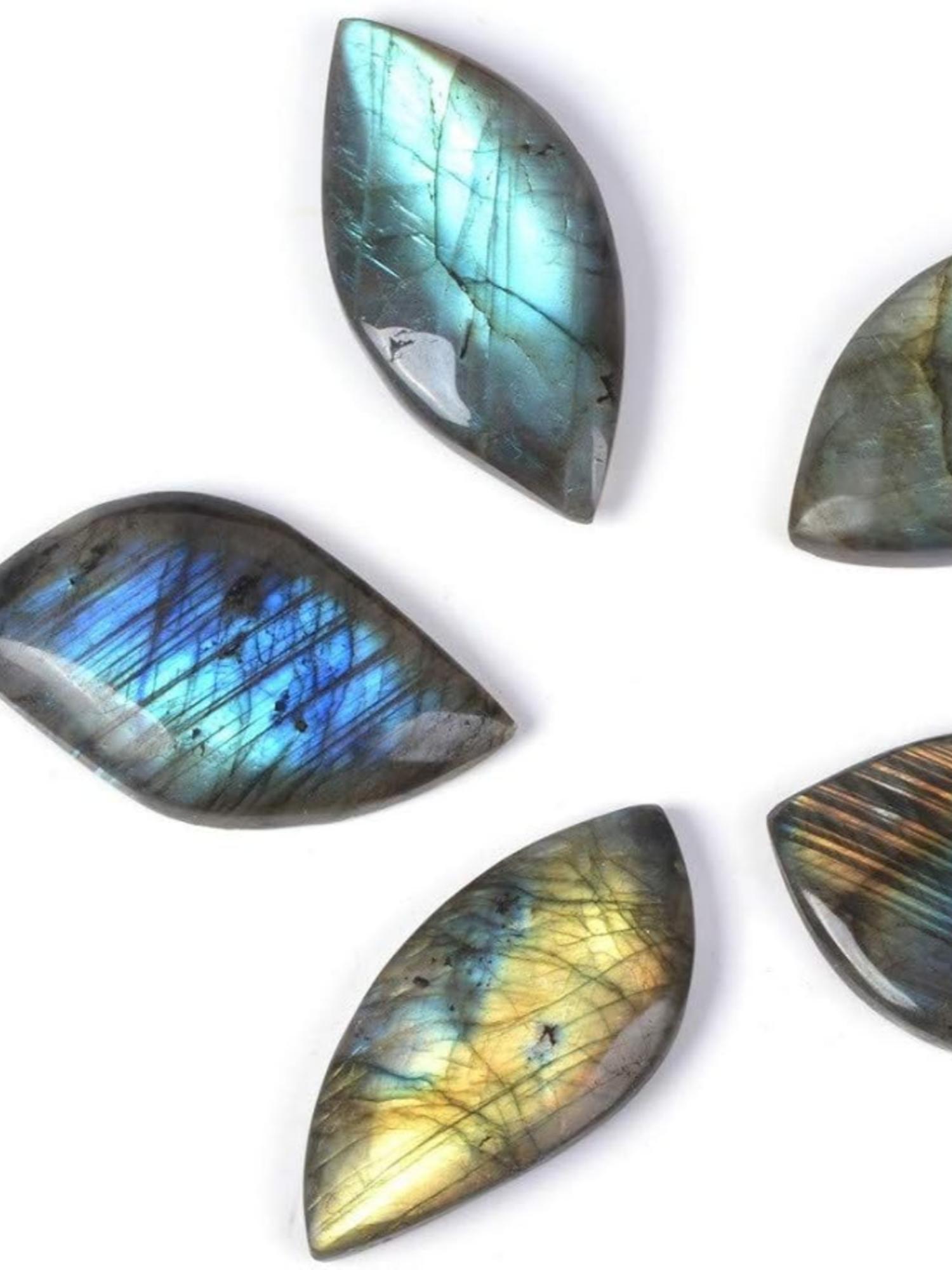 Natural Flash Labradorite Leaf Cabochon, Polished Teardrop Gemstone Beads, DIY Jewelry Making, Earring Pendant, Home Decor Gift
