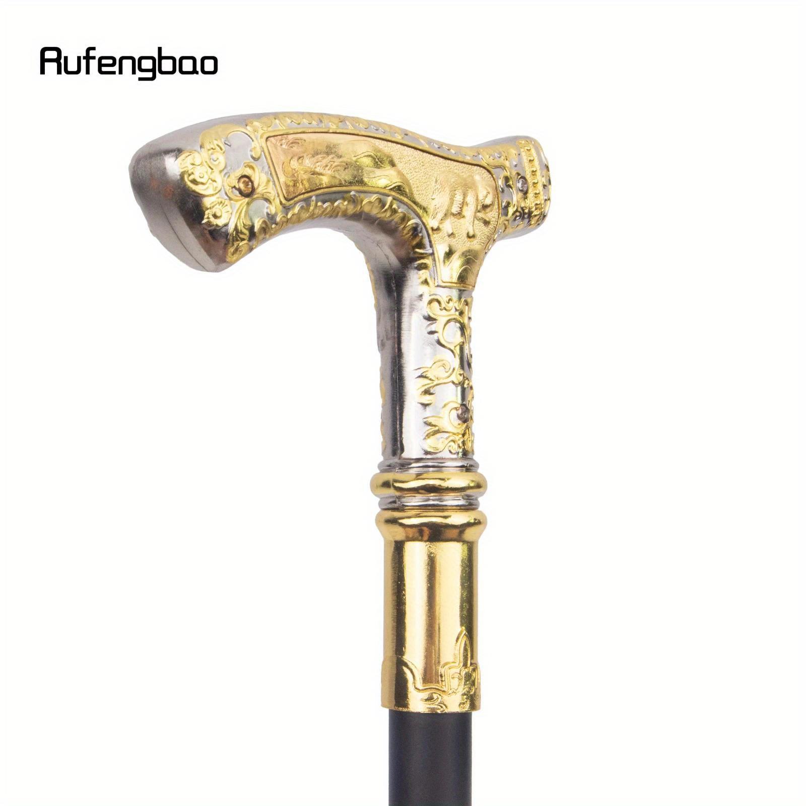 Golden White Luxury Bear Handle Walking Cane Fashion Decorative Walking Stick Gentleman Elegant Cosplay Cane Knob Crosier 90cm