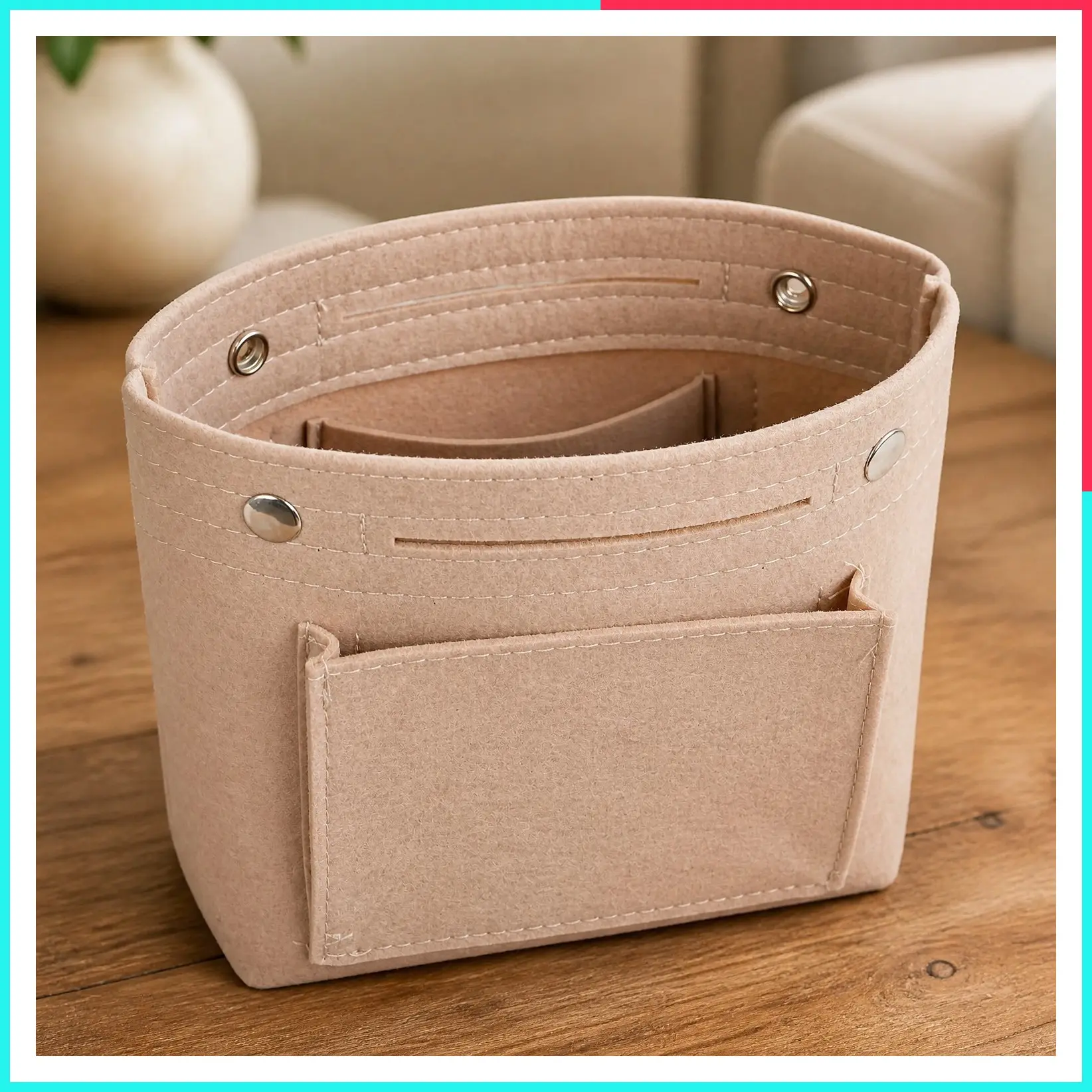 Slim Mini Felt Purse Organizer Insert for Women's Handbags Totes Pocketbooks, Beige