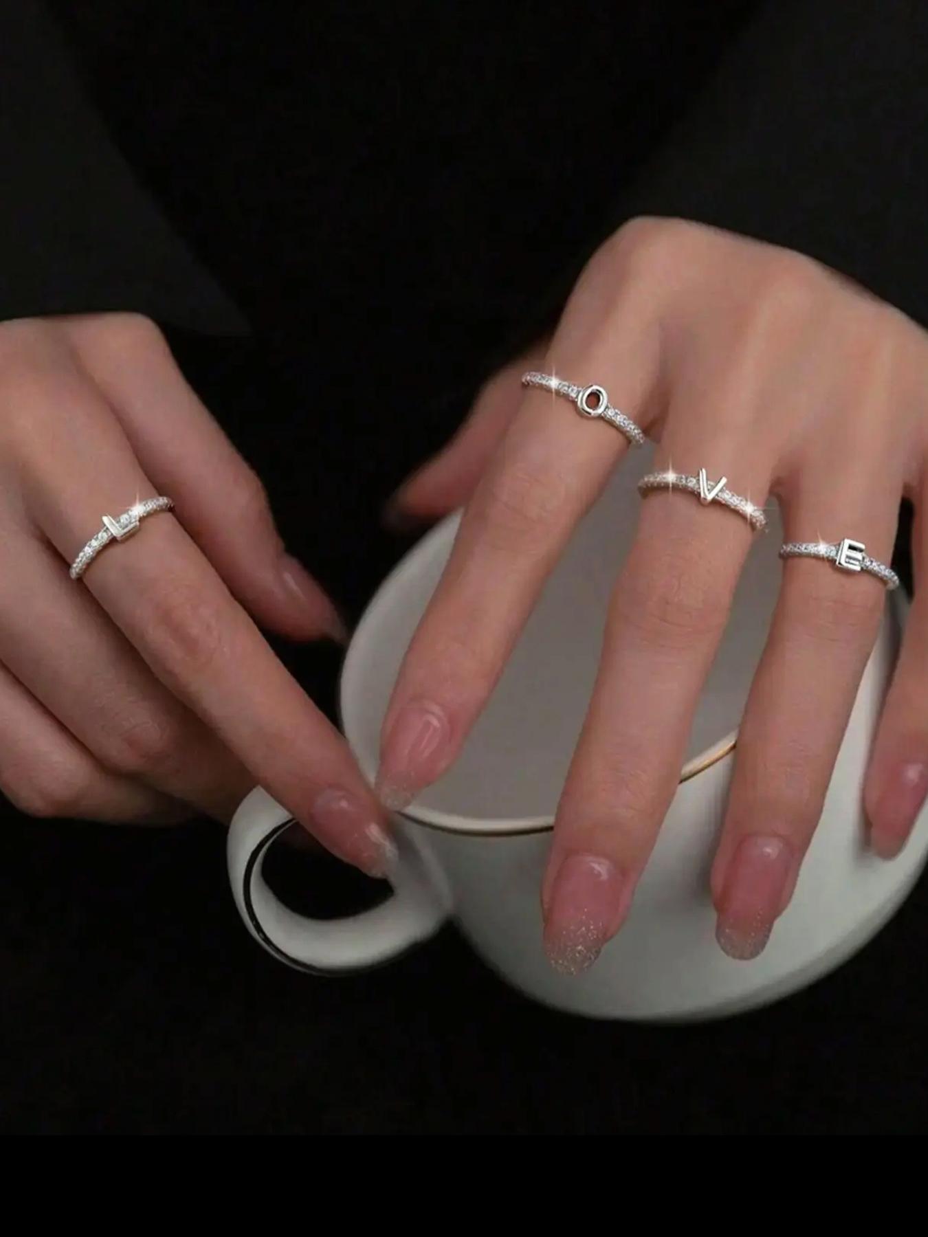 ✨26 Letters A-Z✨ Inlaid with artificial zircon accents, minimalist stackable rings for women | Exquisite daily jewelry gift #InitialRing #StackableRings