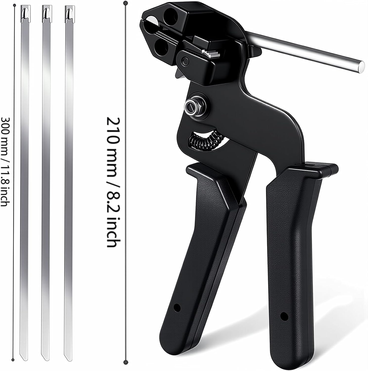 Stainless Steel Cable Tie Gun Set, 11.8inch Heavy-Duty Metal Cable Ties, Self-Locking, UV-Resistant and Corrosion-Resistant Stainless Steel Cable Ties, Suitable for use in fences, exhaust pipes, chicken coops, and farms