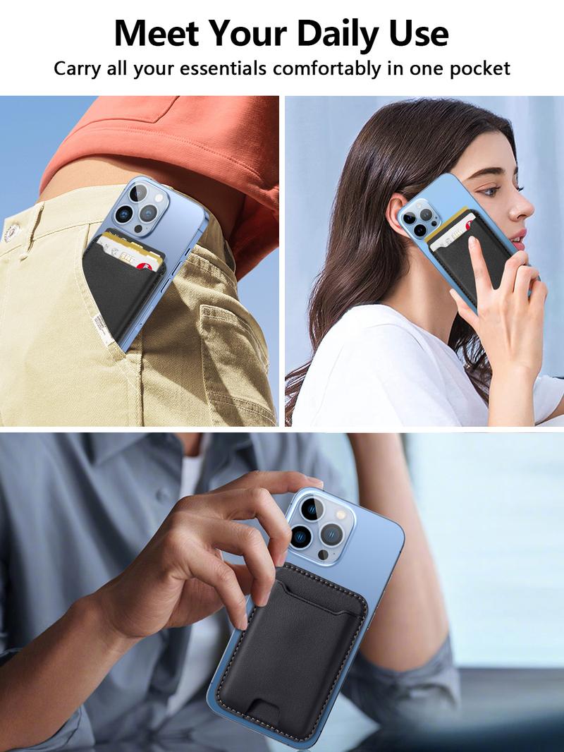 Magnetic Wallet Card Holder for IPhone Leather Magnetic Phone Wallet with Powerful Magnet, RFID Blocking, Fit 4 Cards TikTokShopBacktoSchool Electronic Gadgets Camera Cellphone Smartphone Portable Durability  White【Christmas】