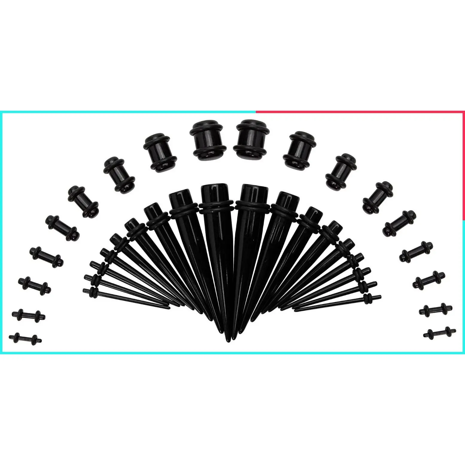 36pcs Ear Gauge Stretching Kit 14G-00G with Silicone Tunnels, Tapers, Plugs & Acrylic Expanders - Black Body Piercing Jewelry Set for Men, Women & Beginners
