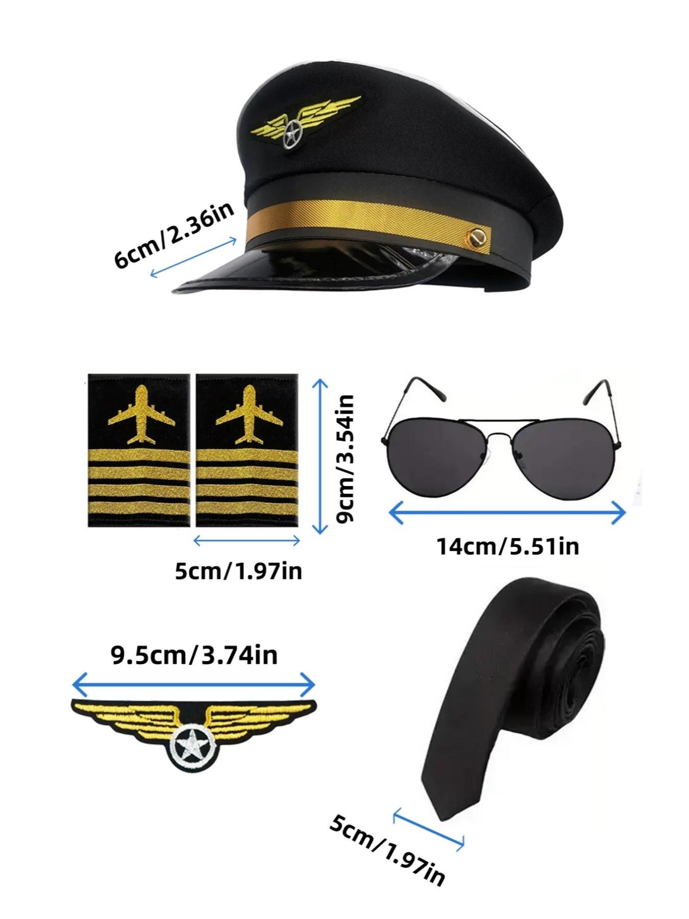 5-Piece Cosplay Pilot Costume Set for Women, Includes Hat, Badge, Shoulder Patch, Tie, Sunglasses, Gloves, Perfect for Halloween Parties
