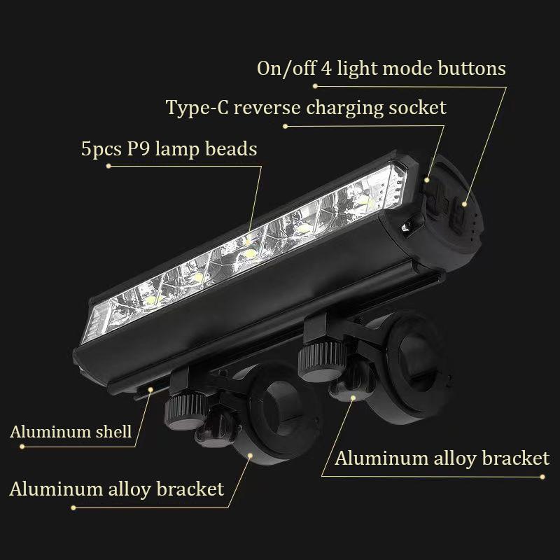 Bicycle Light 10000mah Portable Power Bank Flashlight, USB Rechargeable Mountain Bike Headlamp Accessory, Ideal for Cycling, Mtb Lights