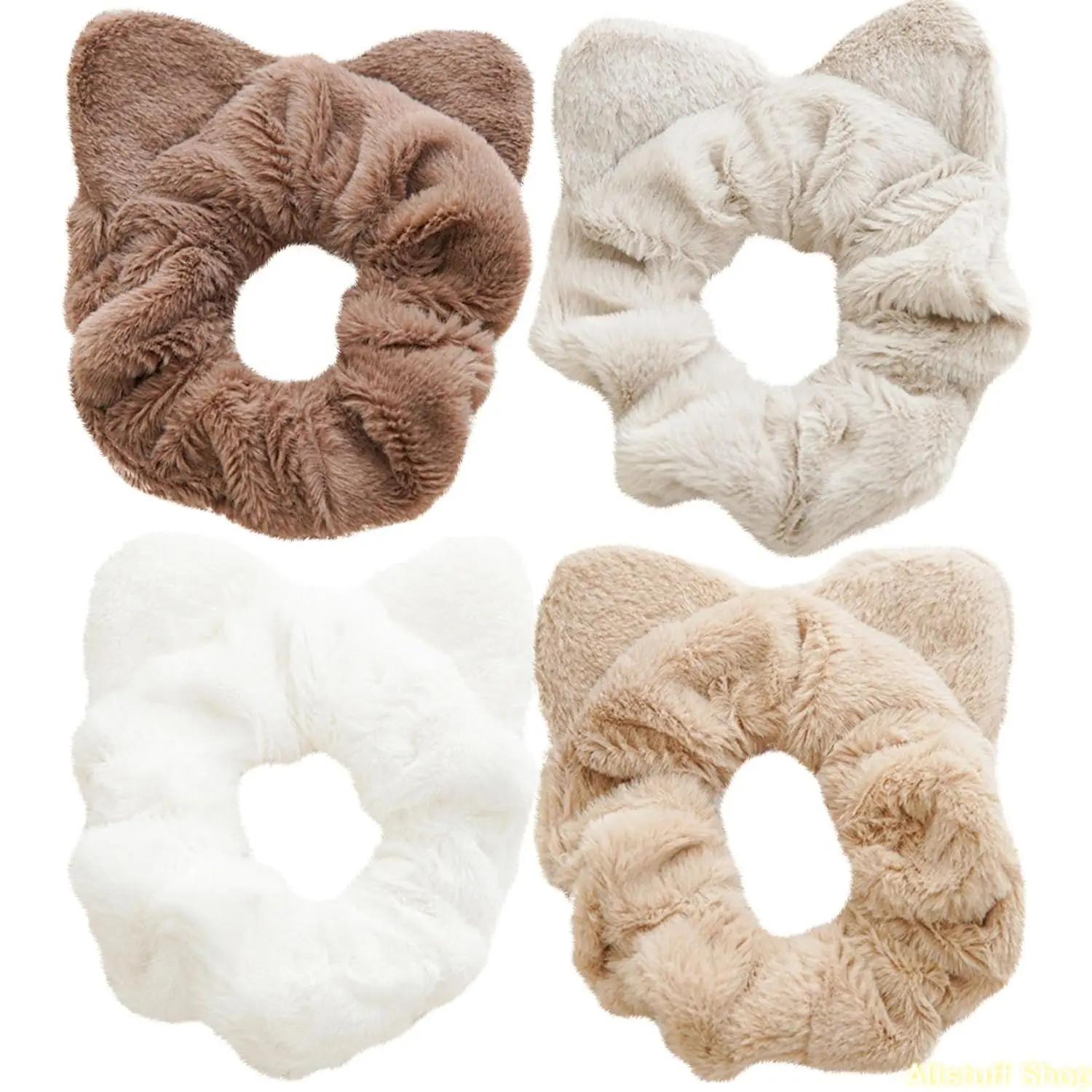 Cute Plush Cat Ear Design Hair Tie for Ponytail Hairstyle, Ponytail Holders, 4 Counts/set Hair Scrunchies, Hair Accessories for Women & Girls, Minimalist Headwear Suitable for Thick Hair, Christmas Gift, Cute Hair Tie tiktokshopbacktoschool