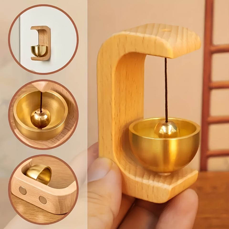 Wooden Wind Chime - Wireless Brass Doorbell with Magnetic Base, Easy to Install, Suitable for Home and Commercial Places, Door and Wall Decorative Hanging Bell also comes with adhesive stickers, Suction Cup Doorbell - Christmas Gift