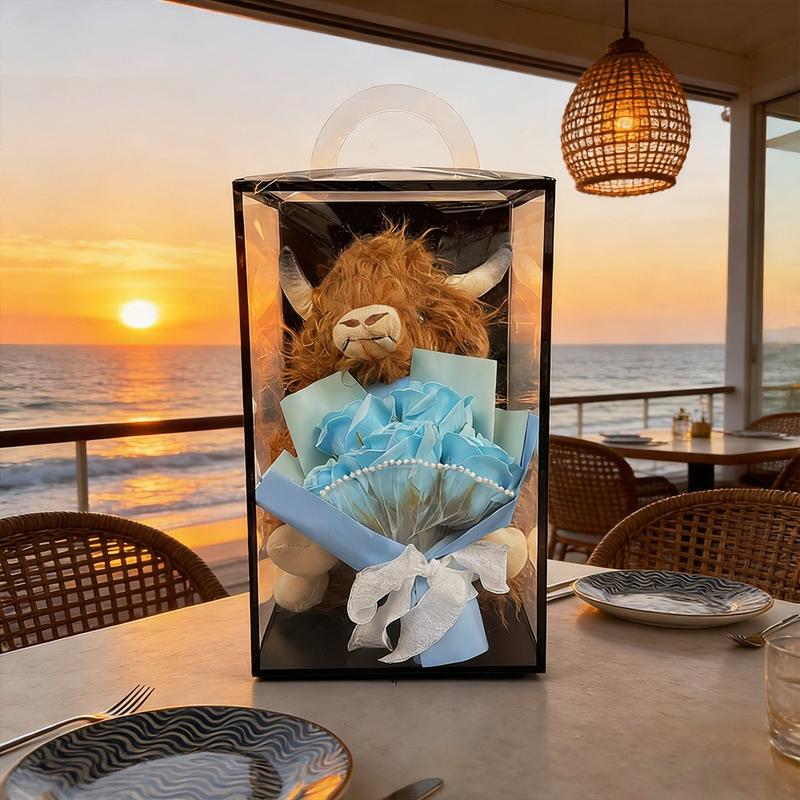 Highland Cow Rose Artificial Flower PVC Gift Box, Wedding & Home Decoration Flowers, suitable for Giving to your Girlfriend/Wife on a Date or to Express Love, Valentine's Day Gifts, Birthday Gifts, Bridal Favors #TOP PICKS