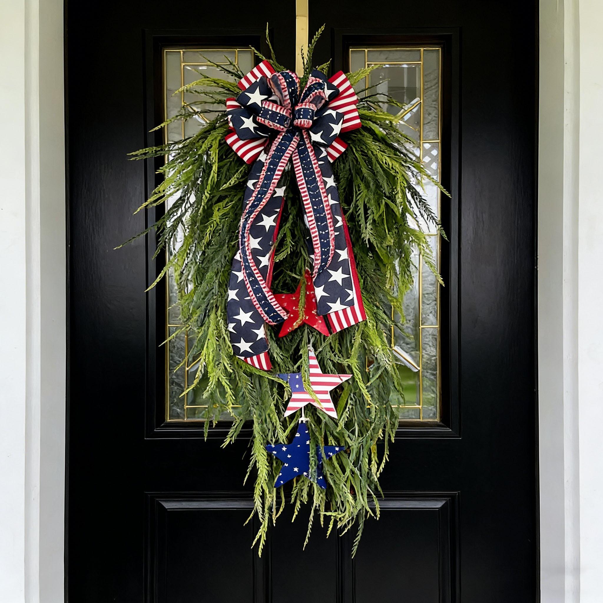 Patriotic Hanging Wreath, Front Door Decoration, Summer Wreath, July 4th Independence Day Decor, American Blue Flag Theme, Doorframe Ornament
