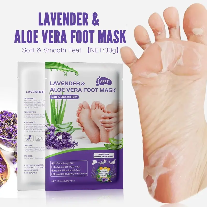 Appti Lavender Aloe Foot Mask, Urea Exfoliating Moisturizing, Natural Plant Extracts, Home Spa Care, Rough Skin Improvement