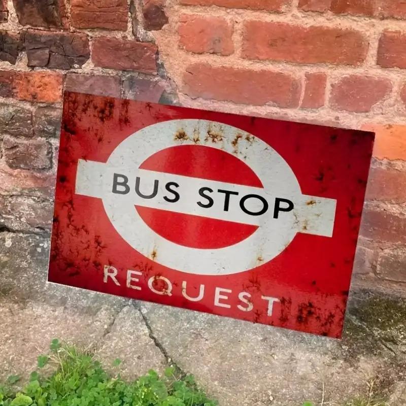 Vintage British Style Red and White Metal Bus Stop Sign - London Tube ...