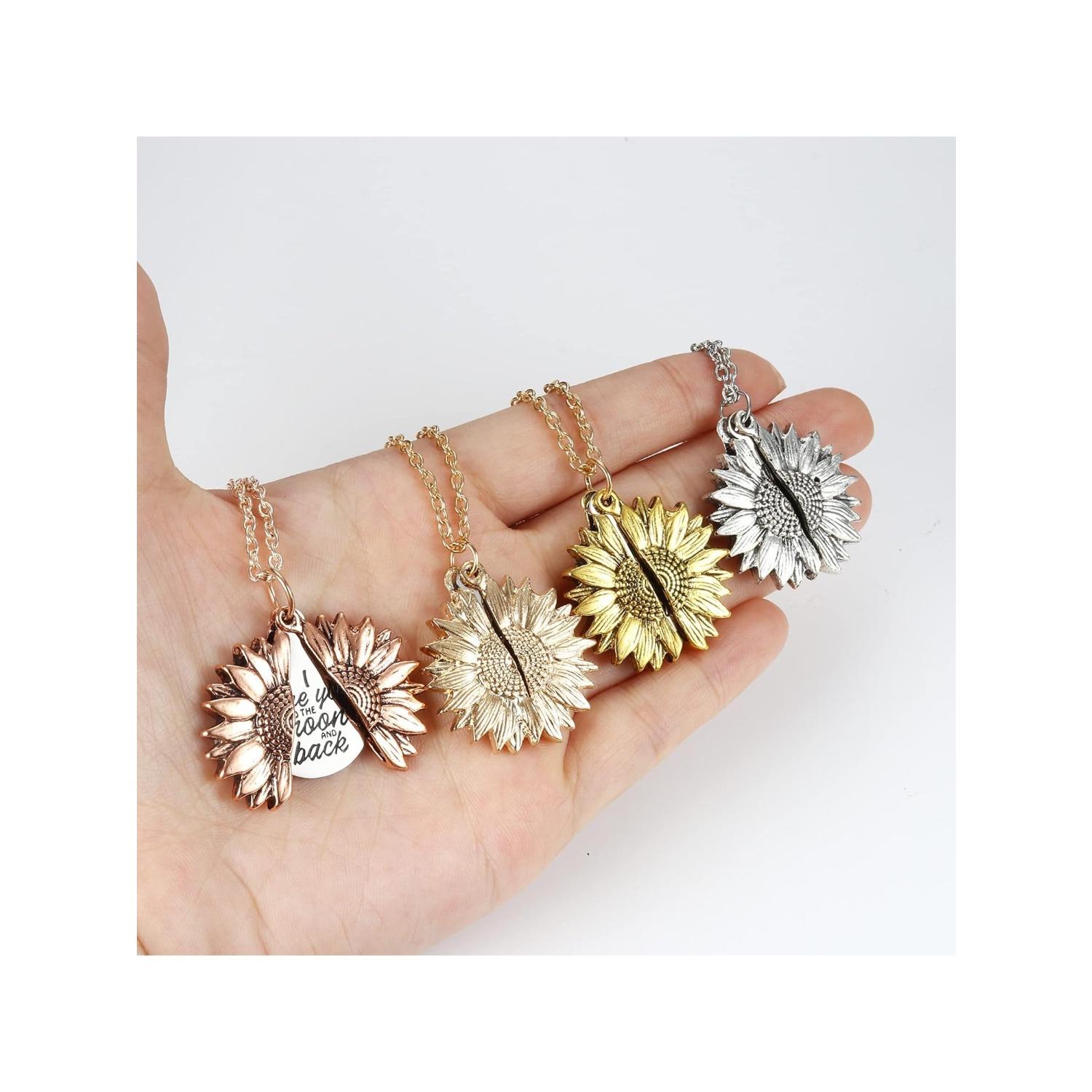 4pcs You Are My Sunshine Necklace Sunflower Necklace for Women Locket Necklace Gift For Girlfriend Mom for Birthdays Valentine's Day