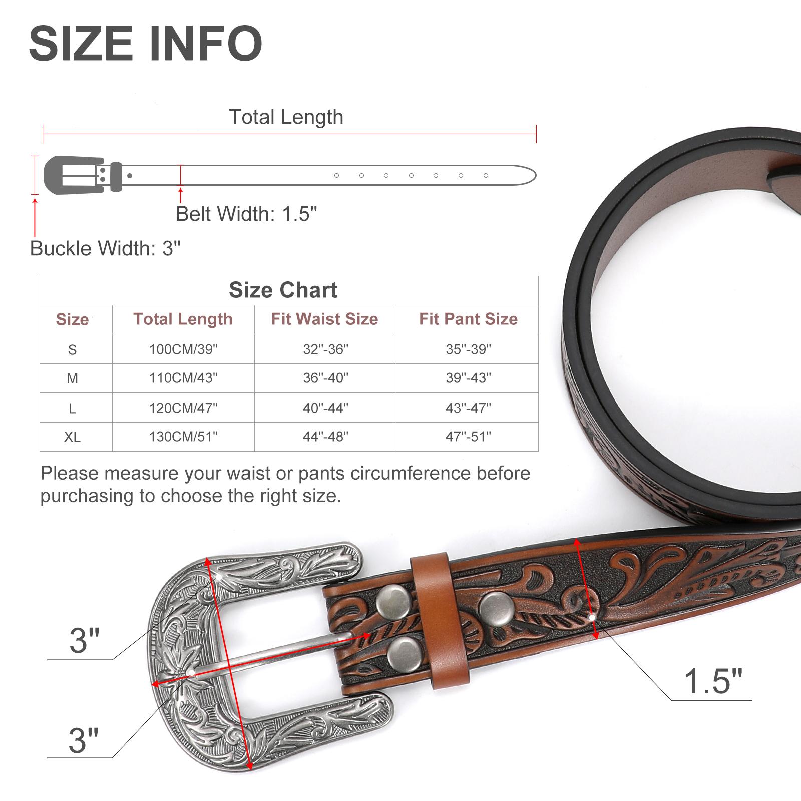 Western Belt for Women Men Cowgirl Cowboy Floral Engraved Tooled Leather Belt with Buckle for Jeans Pants Rodeo Western Brown Leather Print Belt with Buckle