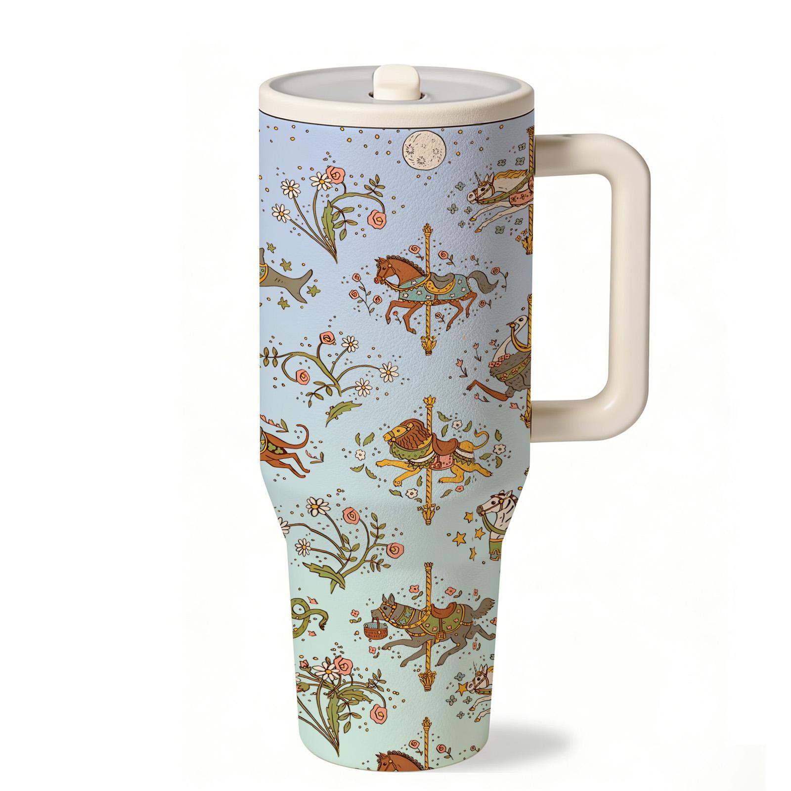 1 Pc 40oz Western Cowgirl Insulated Mug Tumbler, Cowboy Style Thermal Cup With Handle, Double Wall Stainless Steel, Stainless Steel Drinkware, Leak Proof For Hot Cold Drinks, Keep Warm 12 Hours Cold 24 Hours, Western Aesthetic Gift For Women Men