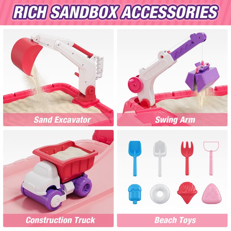 Beach Sandbox with Lid, Indoor Outdoor Kids Sand Pit Digger Excavator Sand Box Construction Toys/Umbrella/Beach Toys for Toddler 3-5, Summer Toys,Boys Girls Christmas Halloween Thanksgiving Gifts
