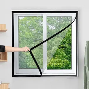 Grey Black Self-Adhesive Window Screen Kit, No-Drill Insect Mesh Net, Removable Breathable Window Screen for Bedroom, Kitchen, Living Room and Home Windows