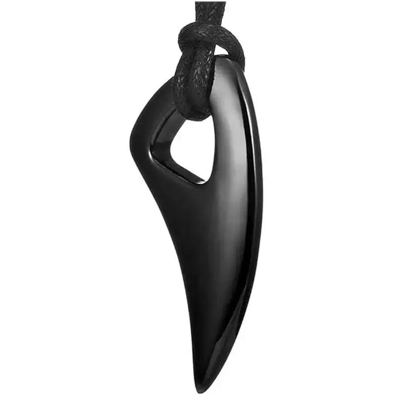 Men's Black 316L Stainless Steel Spear Wolf Teeth Pendant Chain Necklace