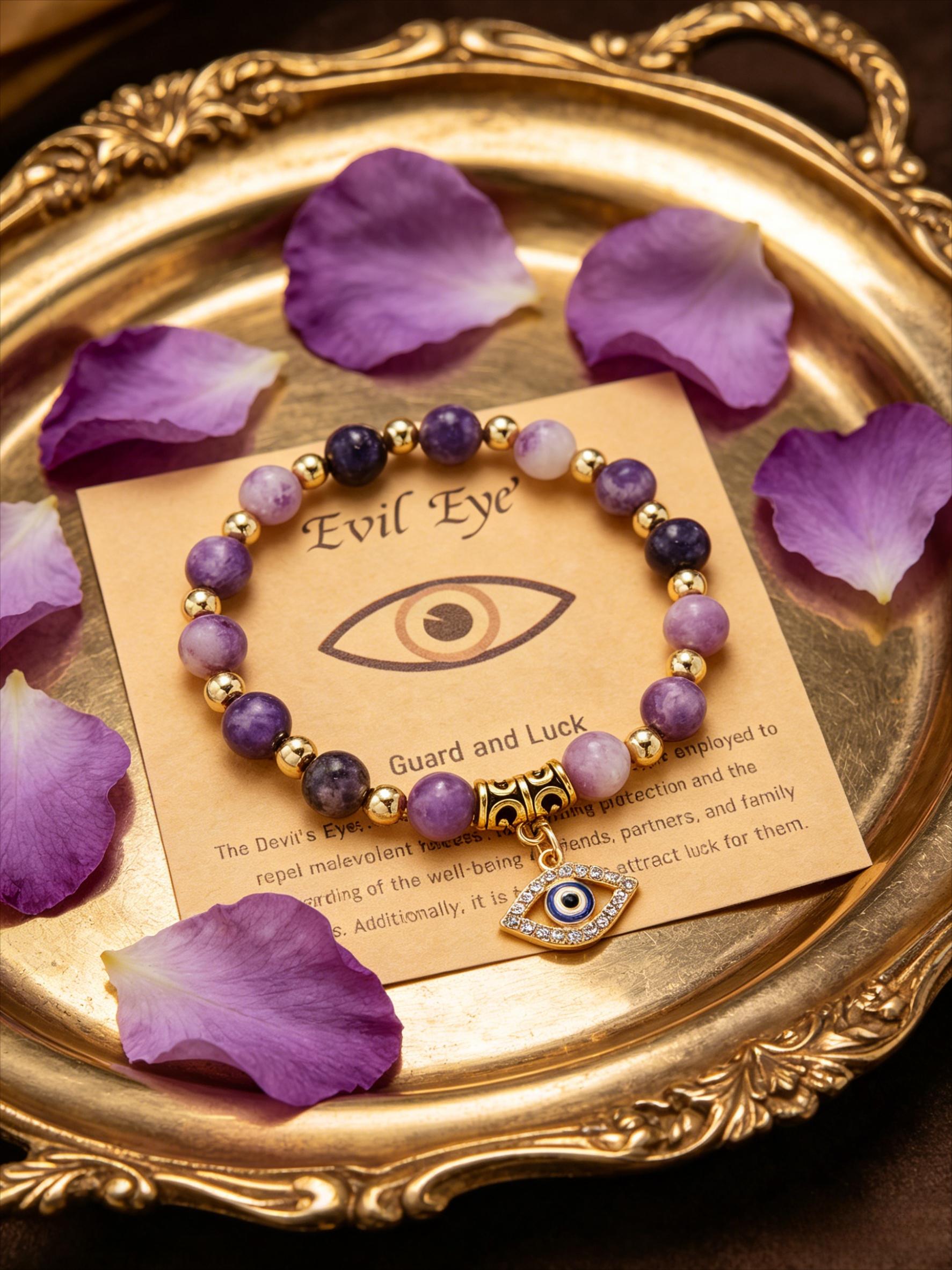 5Pcs,a set of random bracelets, multi-color natural stone Turkish evil eye bracelet set, niche design sense transfer bracelet, couple and girlfriend birthday gift, commuting versatile light luxury high-end fashion jewelry.