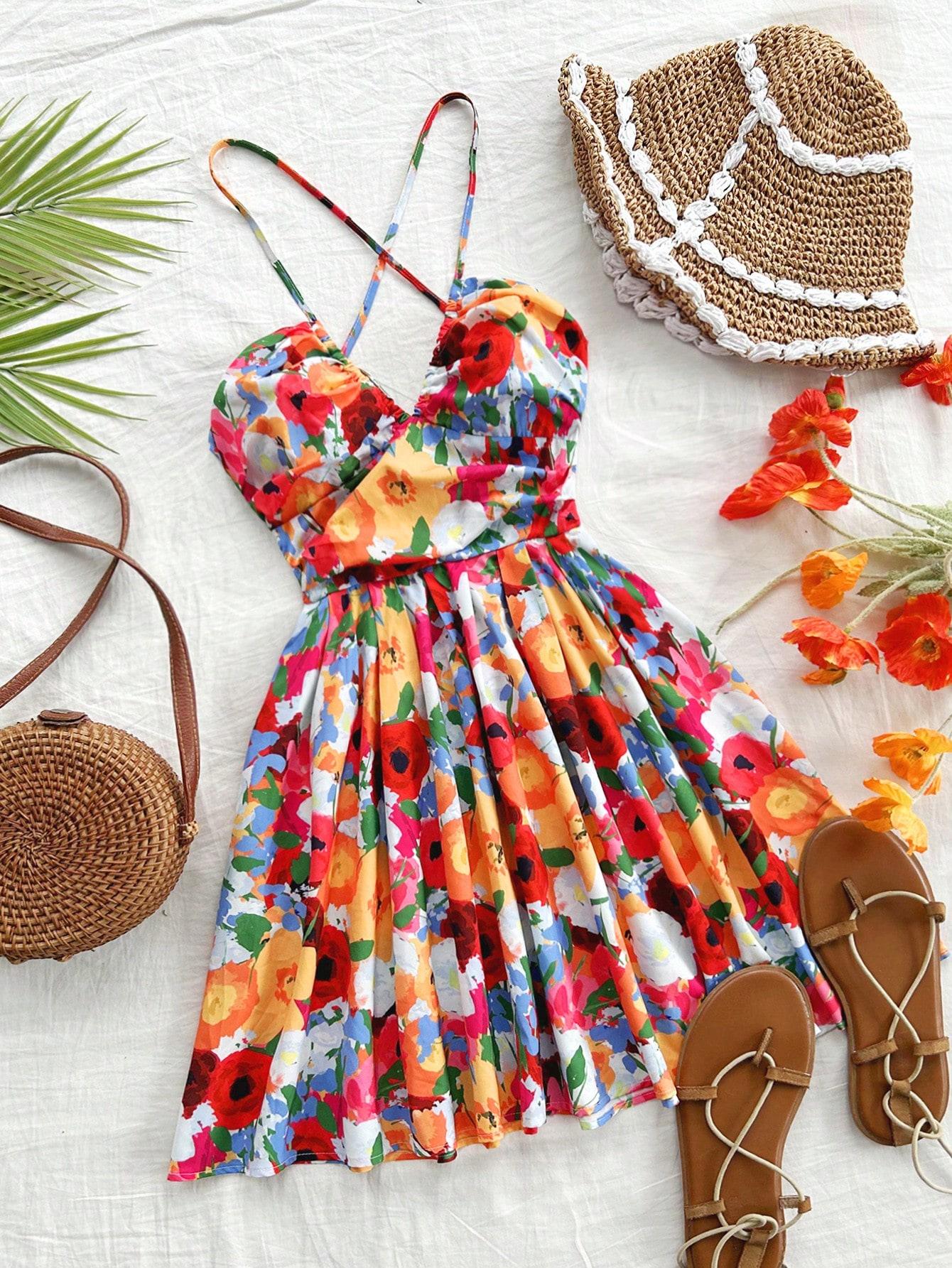 Spring Floral Halter Flowy A Line Dress Cut Out Smocked High Waisted Short Vacation Dress Sundresses Spring Floral Halter Flowy A Line Dress Cut Out Smocked High Waisted Short Vacation Dress Sundresses