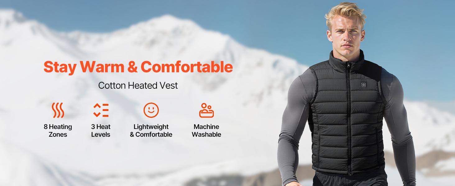 VEVOR Mens Thermal Soft Heated Male Vest, 16000 mAh Battery Pack, 8 Heating Zones, Lightweight Rechargeable Winter Menswear, 3 Levels, for Outdoor Hiking Camping, Size L