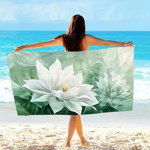 Ethereal Magnolia Beach Towel - Soft Mint Seafoam Floral, Quick-Dry, Lightweight for Swim Yoga Travel, Microfiber Towel