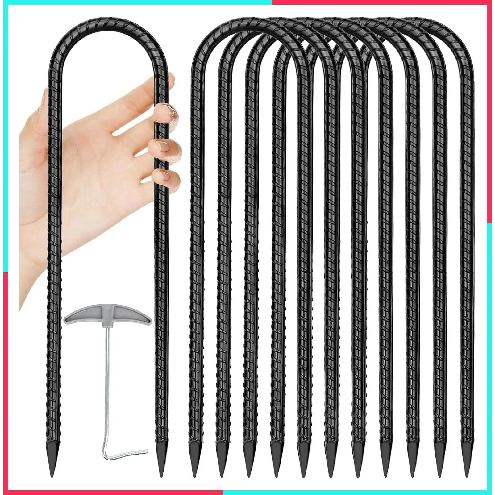 Heavy Duty 12-Inch U Rebar Ground Anchor Stakes for Trampoline and Tent, High Wind Anchors, Trampoline Accessories