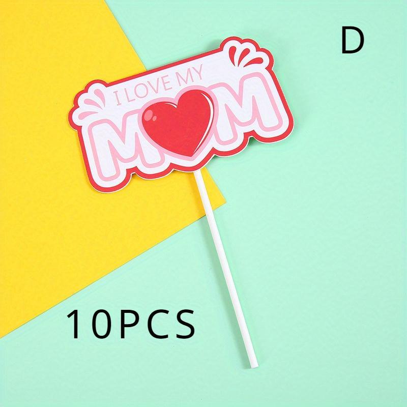 10 sets of Mother's Day cake decorations, pink heart-shaped flowers, rose decorations, paper cupcakes, desserts