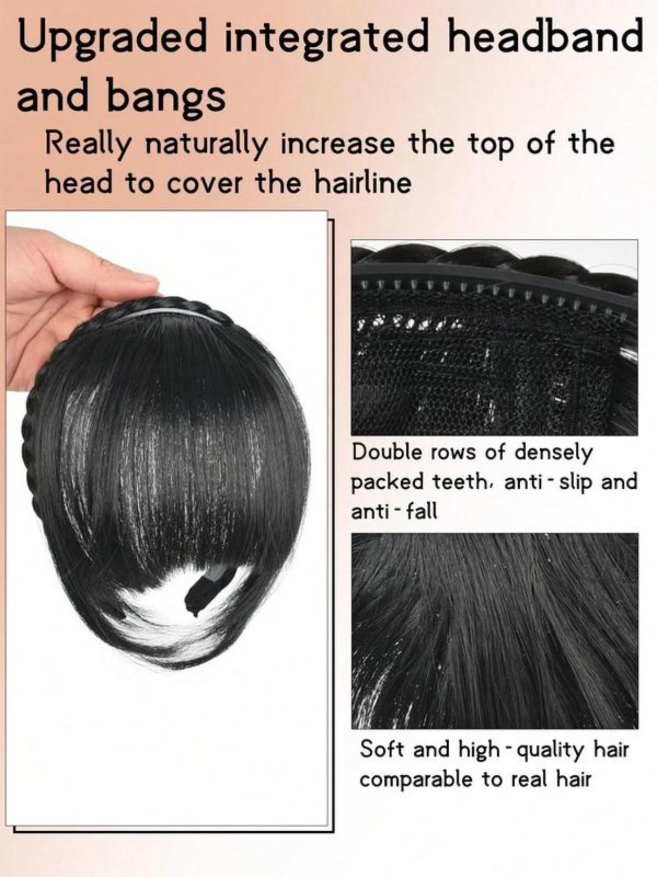 Slip Resistant Fluffy Blunt Bangs Fishtail Braid Wig Headband with Sideburns Bangs Elegant Braided Hair Simple Hair Accessory for Party Holiday Vacation Daily Wear Women Headband